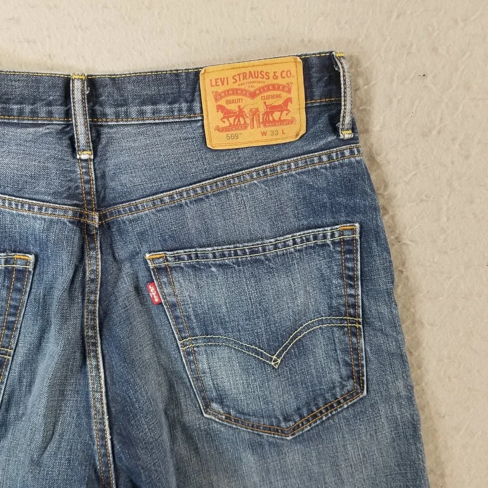 Levi's 569 shorts men's 33x12 relaxed fit blue denim‎ retro